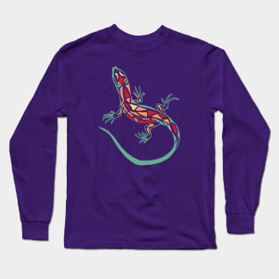 Lizard tribal turquoise and maroon Long Sleeve T-Shirt